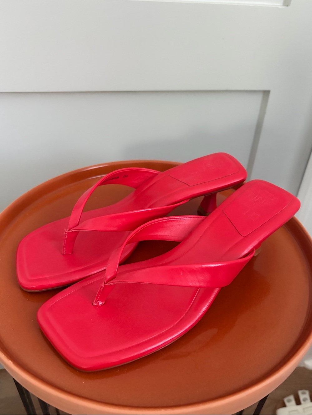 Gianni Bini Red Square-Toe Thong Kitten Heel Sandals